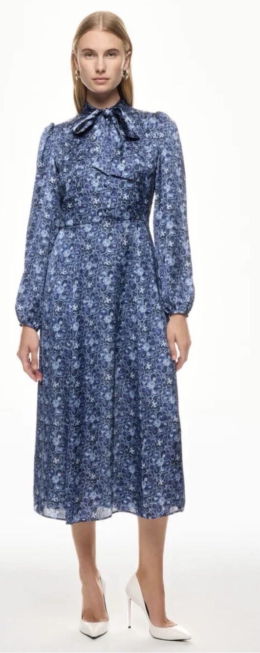 Adam Lippes x RTR Satin Long Sleeve Midi Dress Size:10